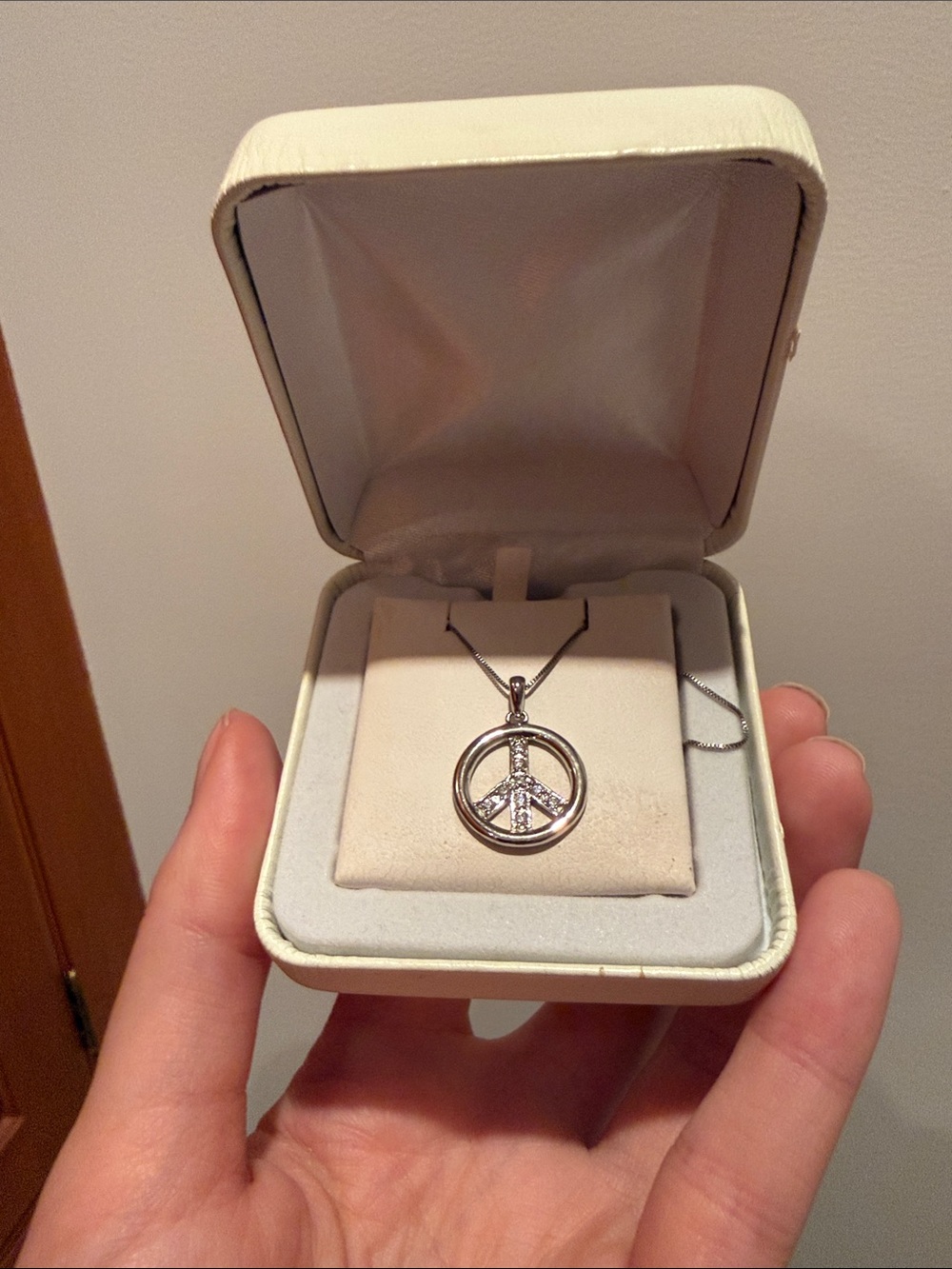 Sterling Silver Peace Sign with Cubic Zirconia Pendant